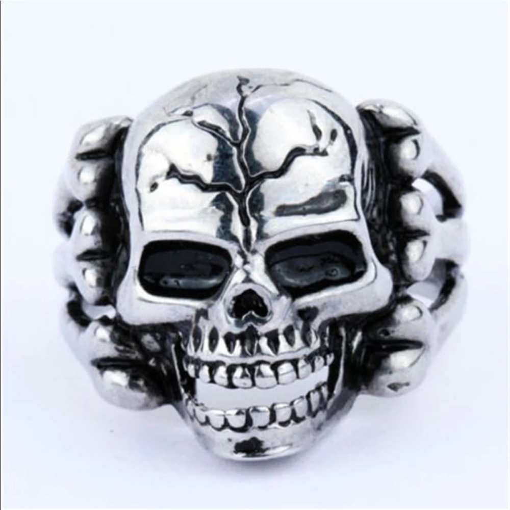 Silver Black Tibetan Silver Skeleton Ring - Picture 2 of 6
